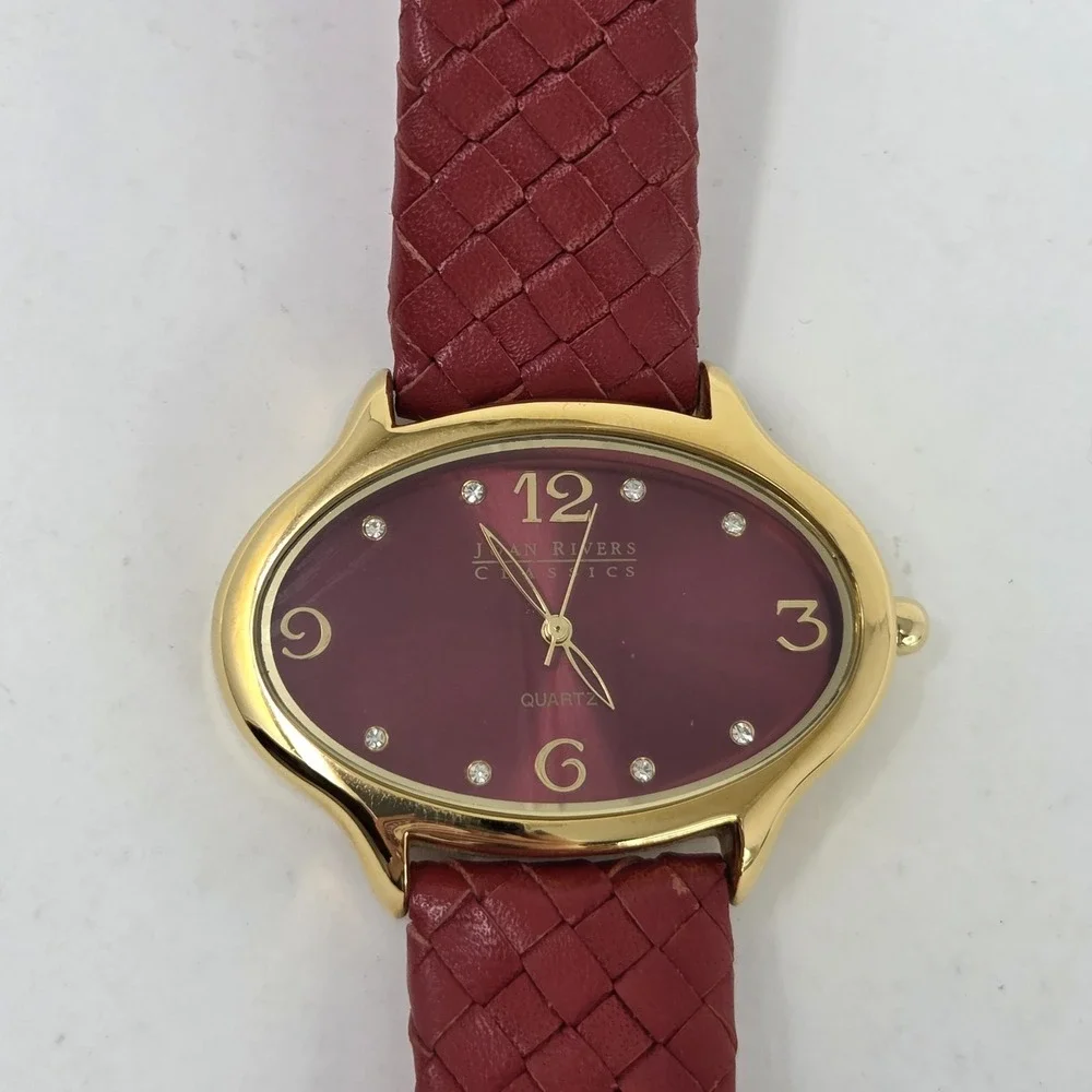 Joan Rivers Watch Women Gold Tone Red Basket Weave‎ Leather Band New Battery 9